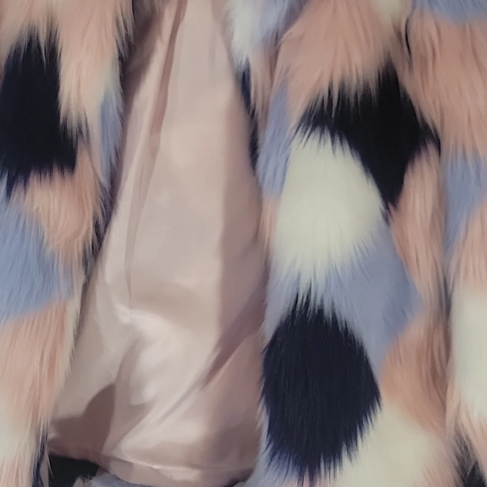 Forever 21 Chevron multicolored fur coat - Picture 5 of 7